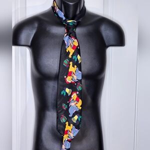 Vintage 90s Disney Winnie the Pooh Eeyore Christmas Necktie Black Classic Tie